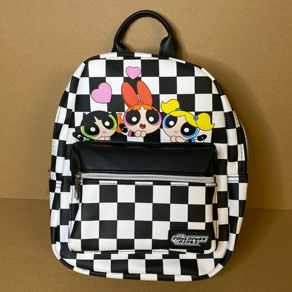 Powerpuff Girls Checkered Mini Backpack Rare Adjustable Straps Black White New - Picture 1 of 7